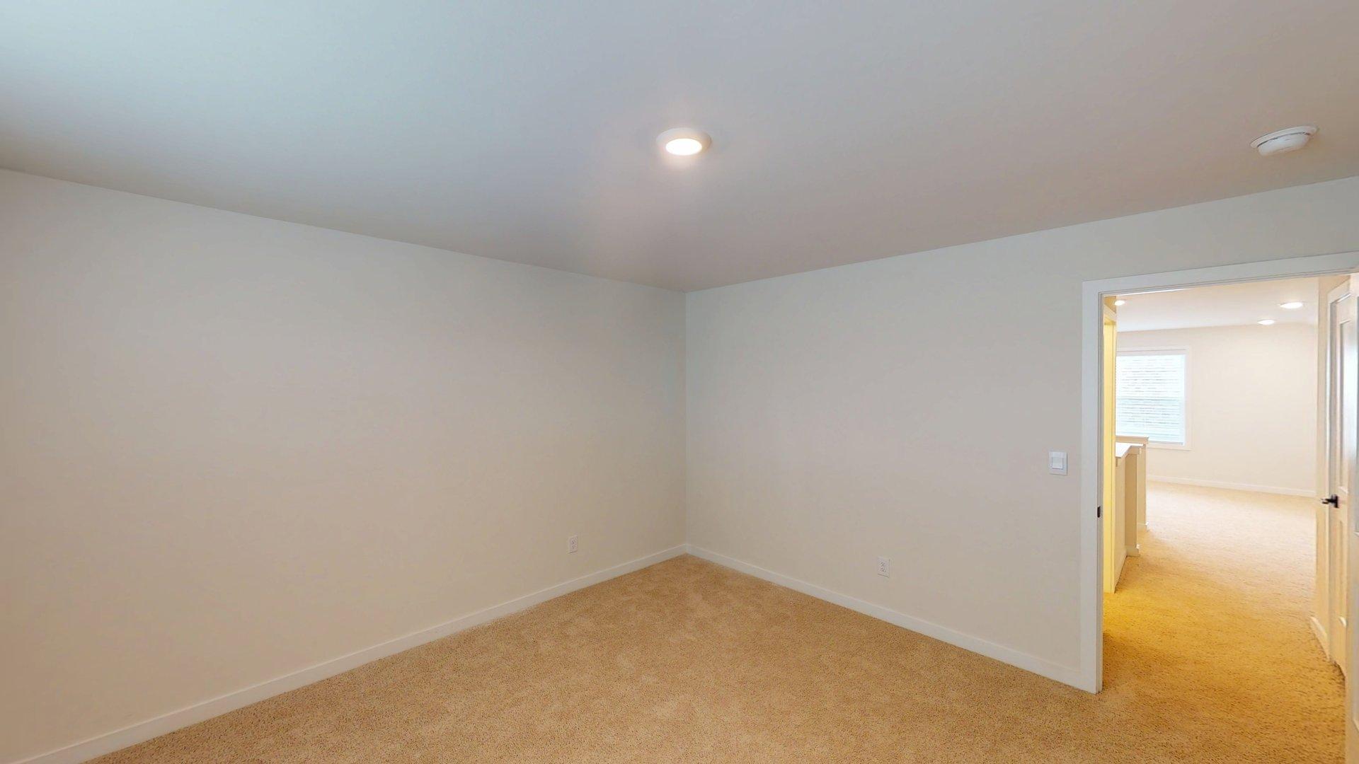 Large carpeted bedroom with windows