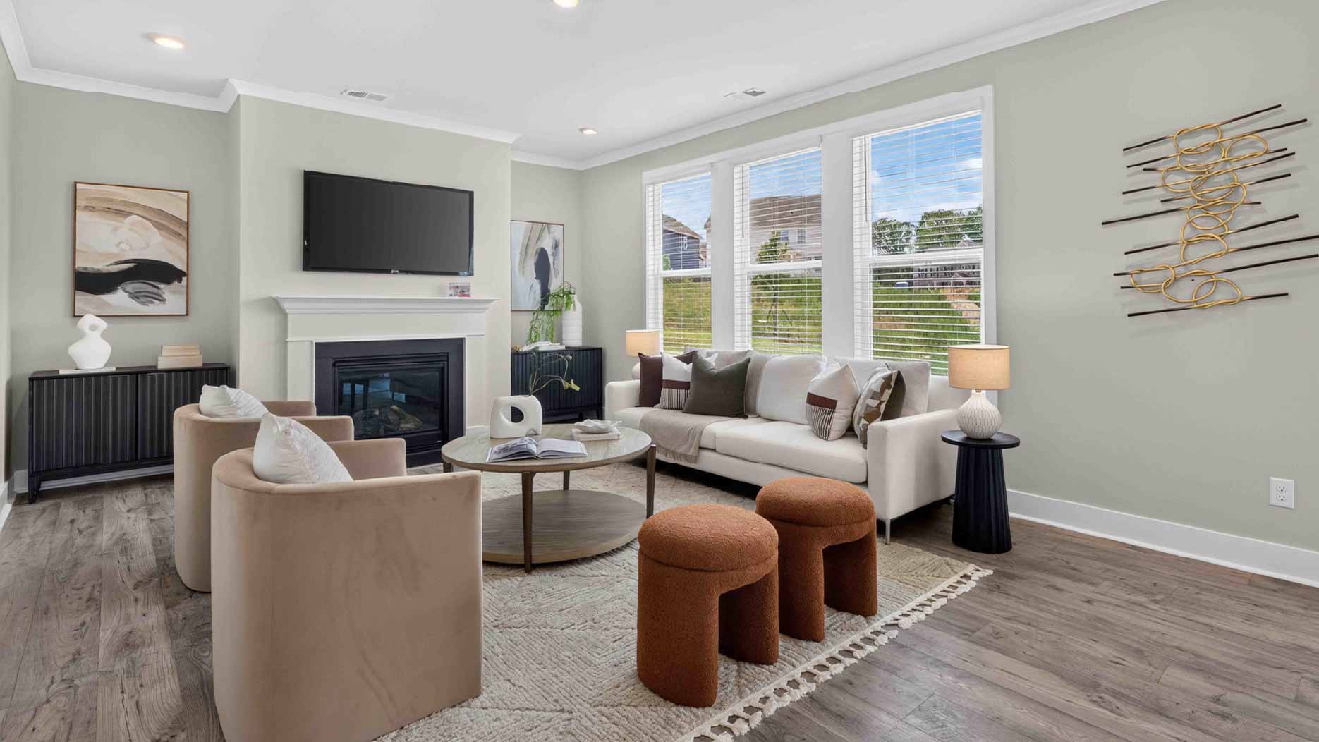 Open living room area with windows