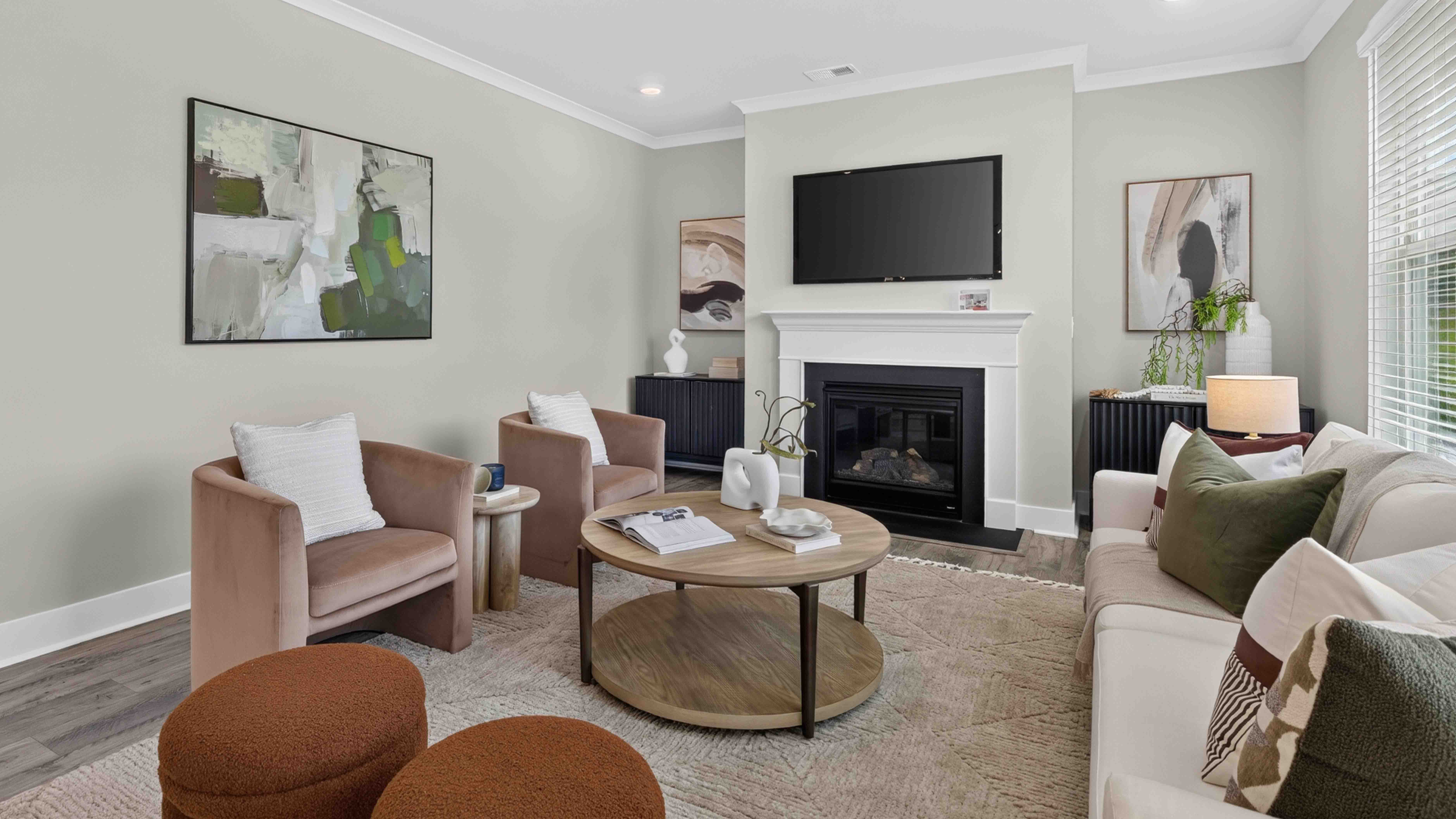 Open living room area with windows