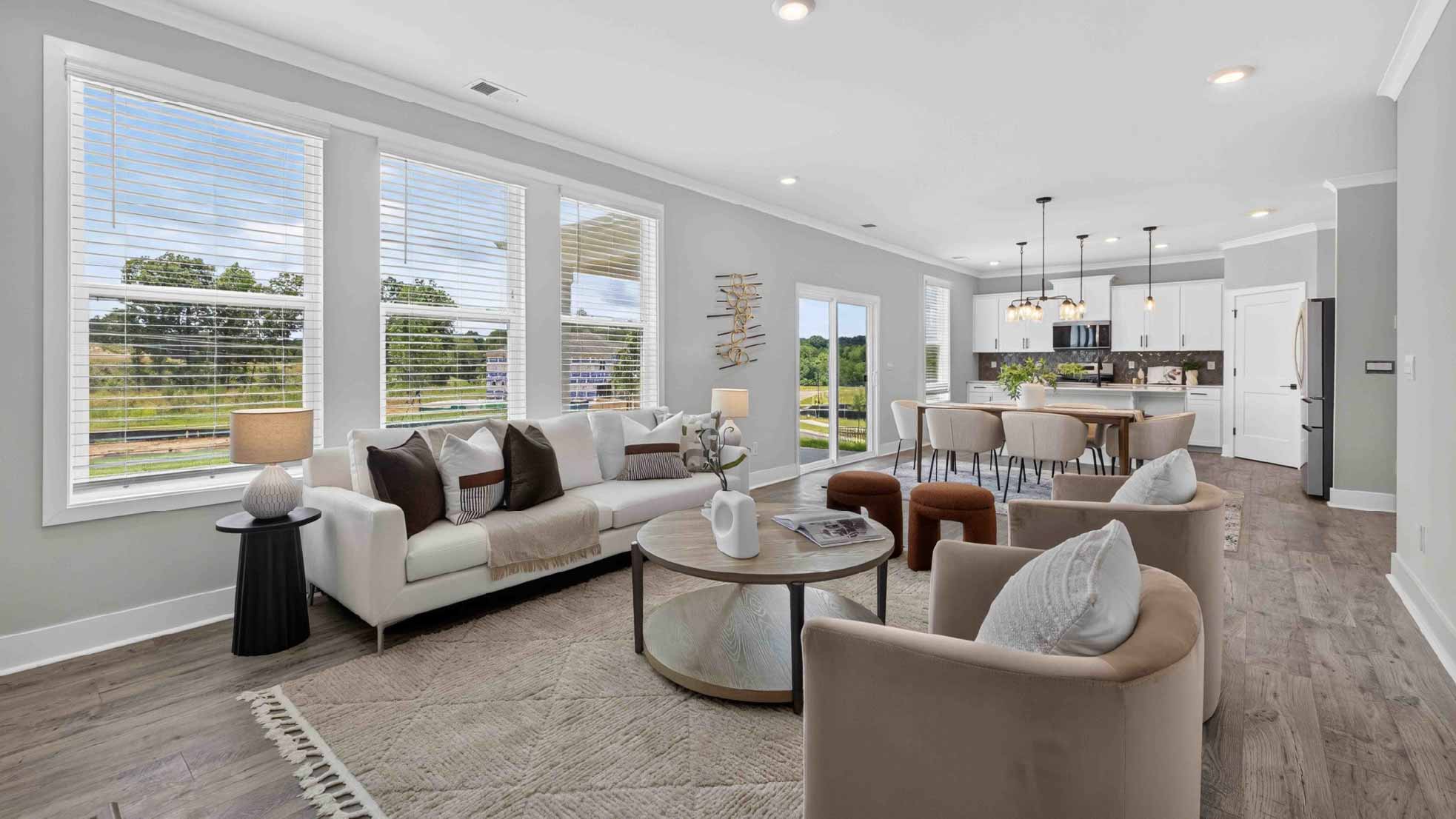 Open living room area with windows