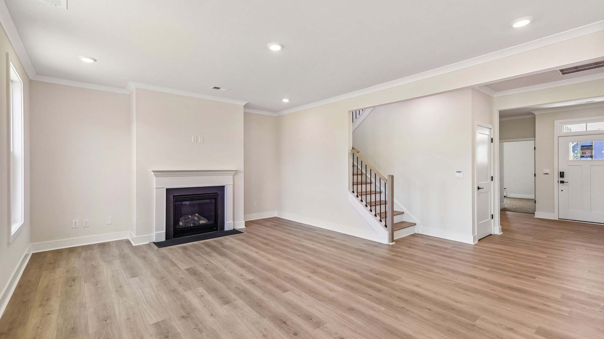 Living room area with windows