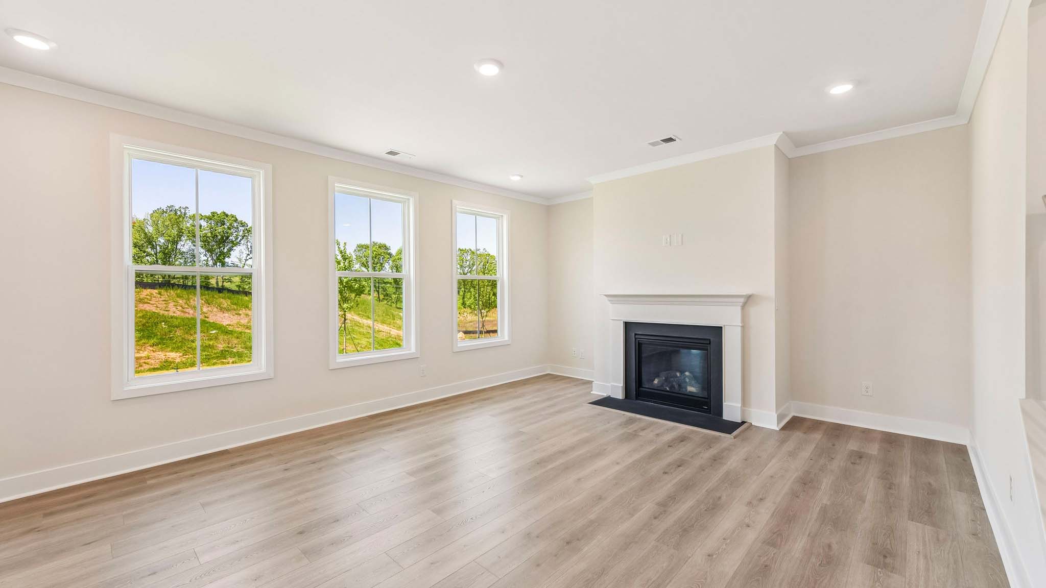 Living room area with windows