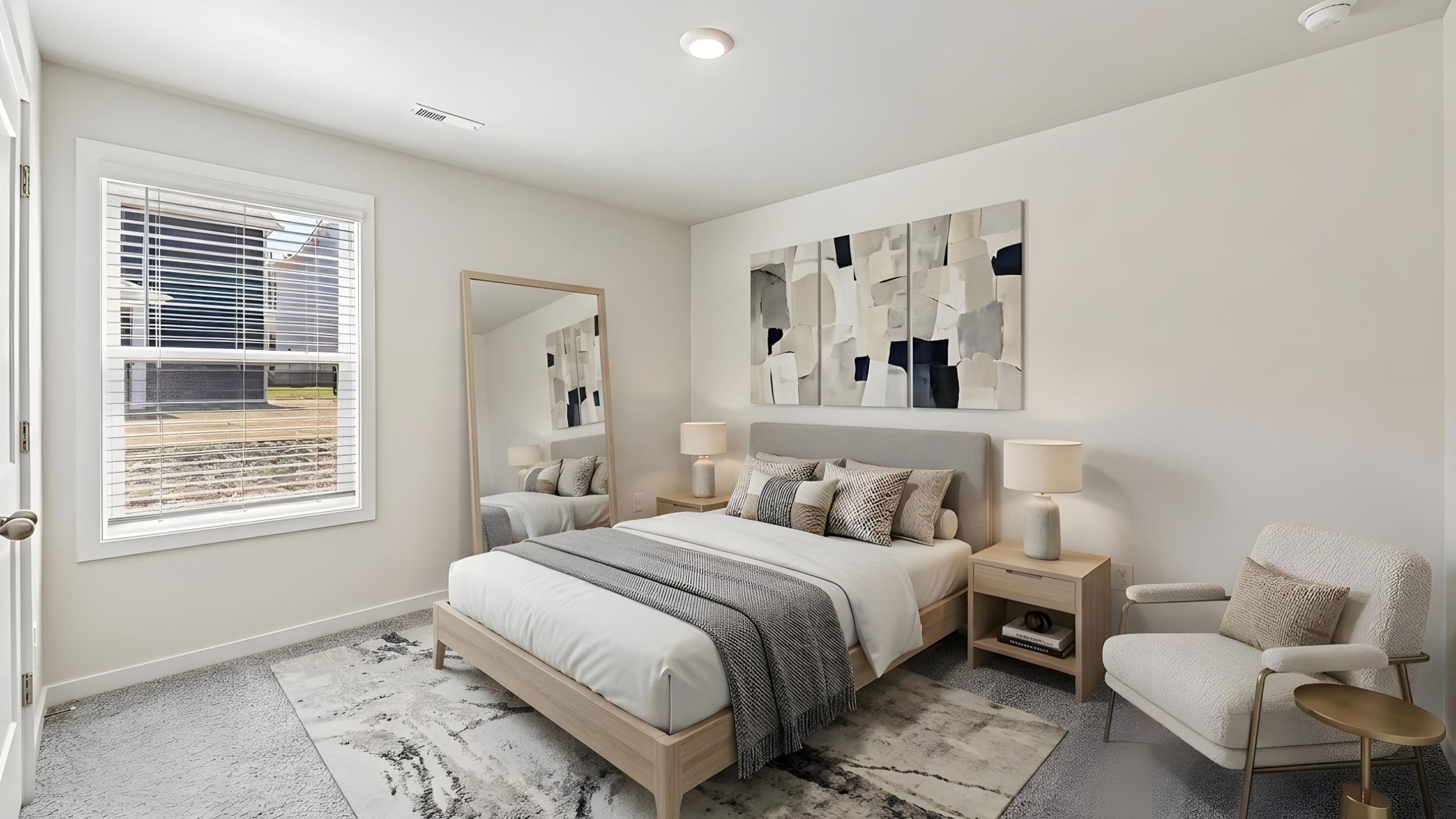 Carpeted bedroom with windows