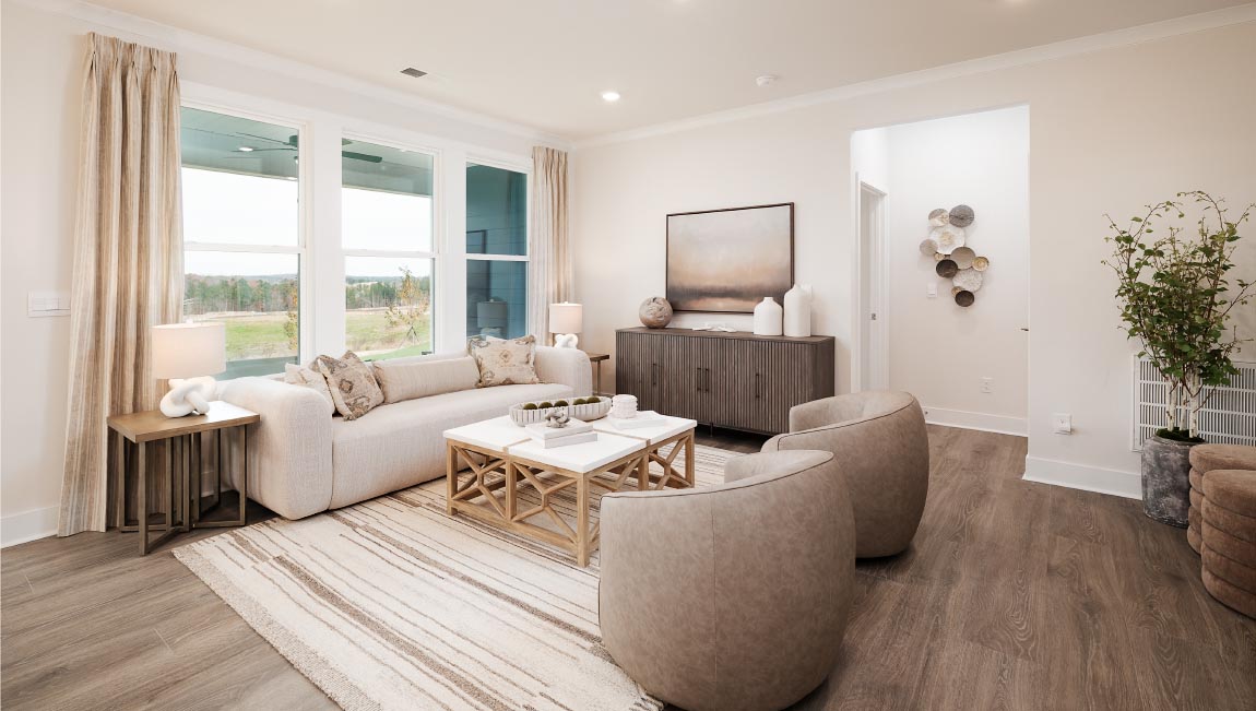 Open living area with large windows