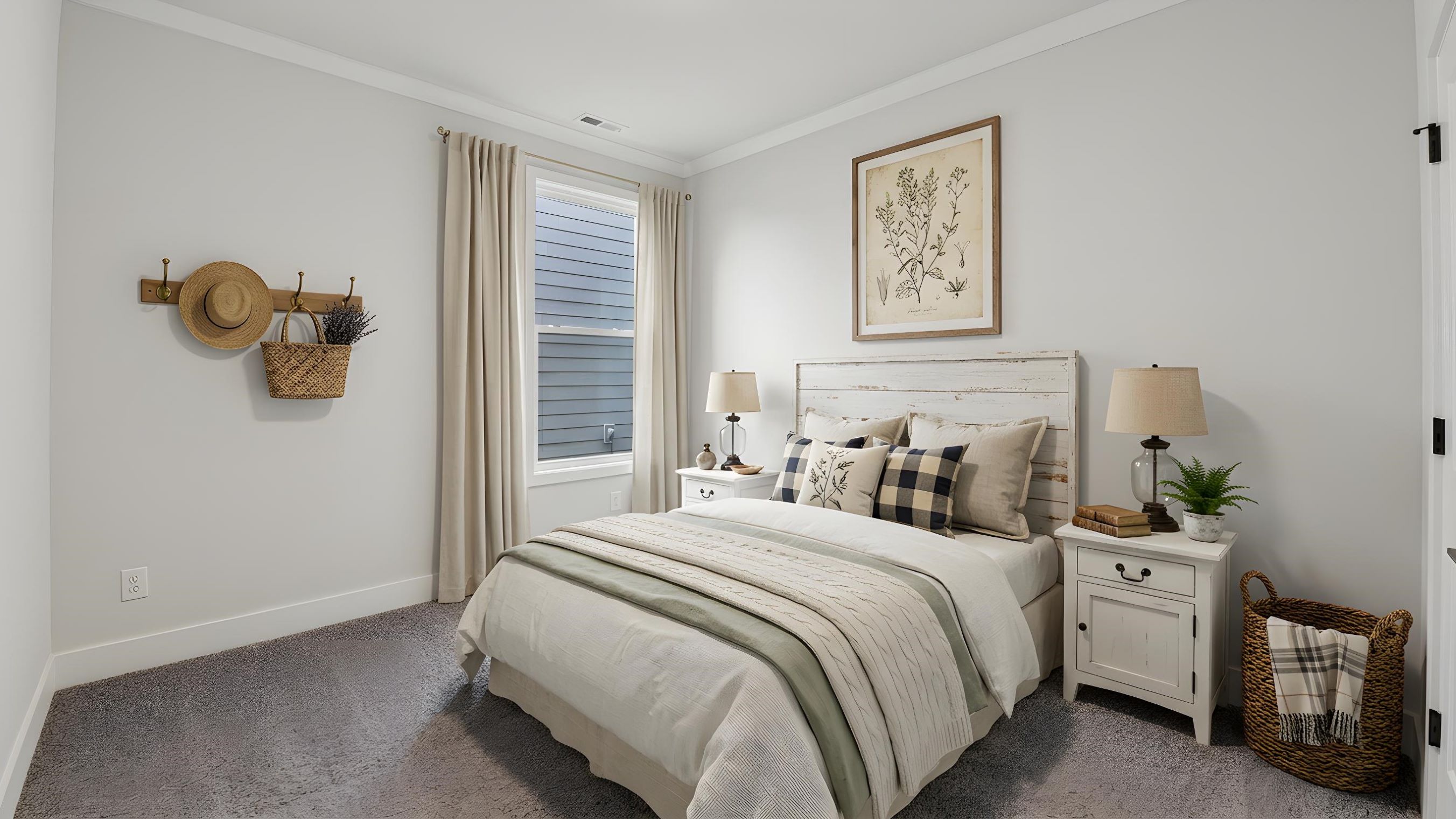 Primary carpeted bedroom with large windows