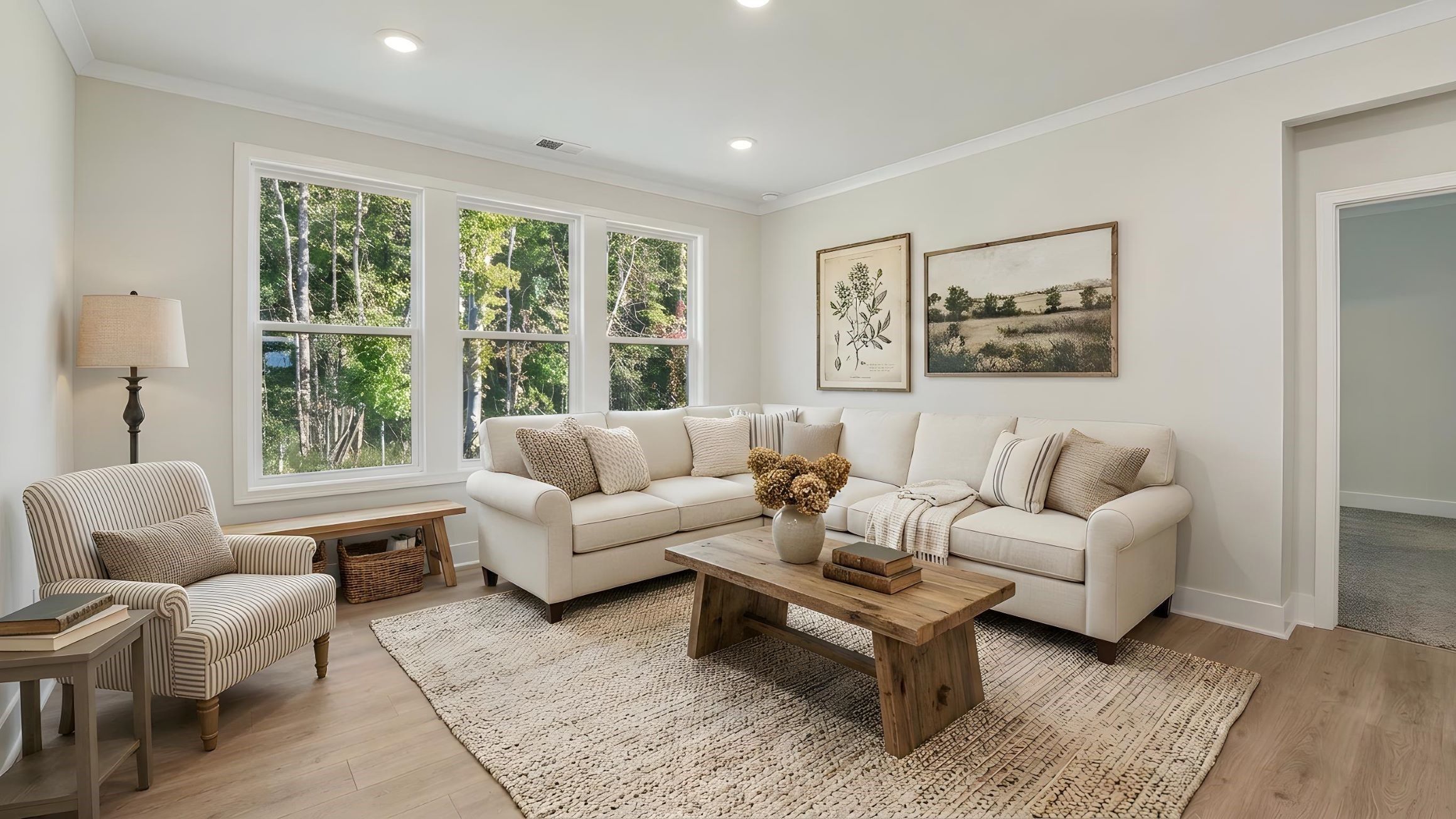 Large living room beside kitchen