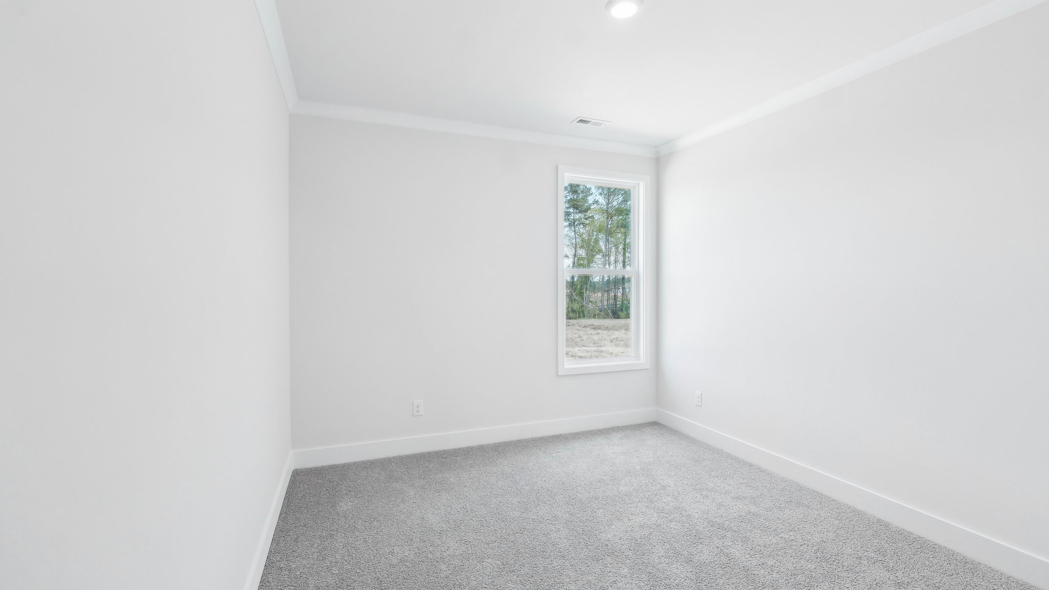 Carpeted bedroom with large window