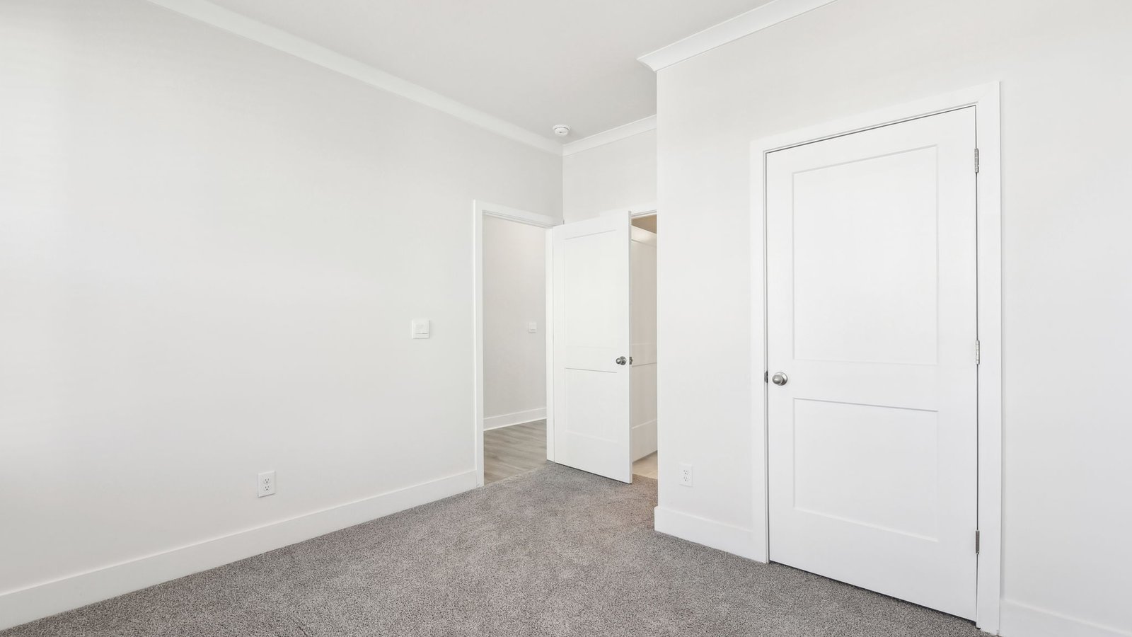 Carpeted bedroom with 2 large windows