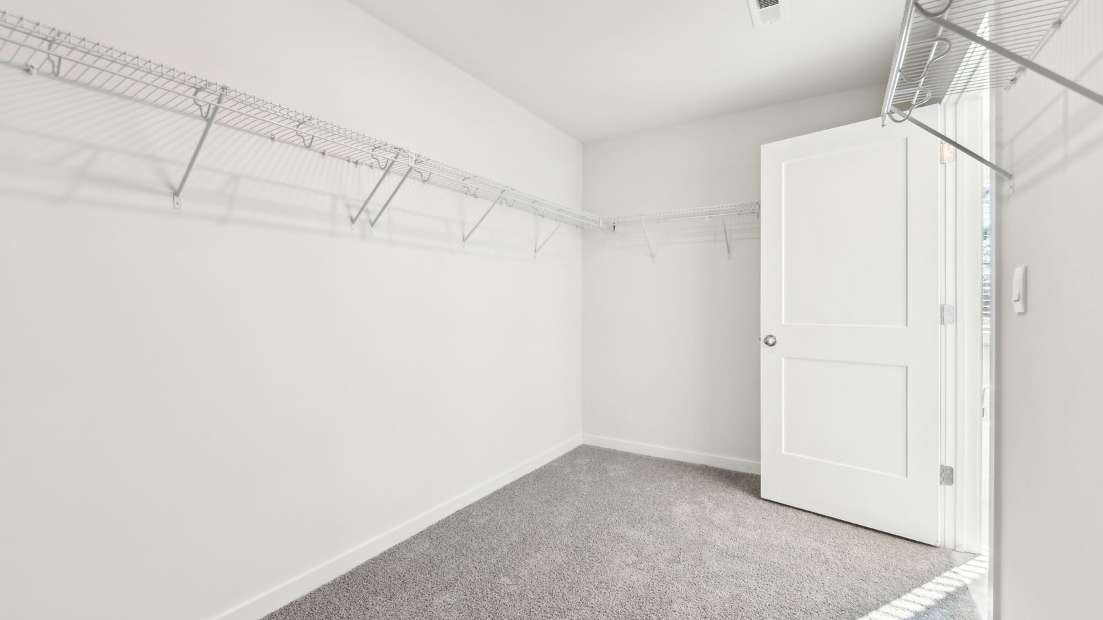 Primary carpeted walk in closet