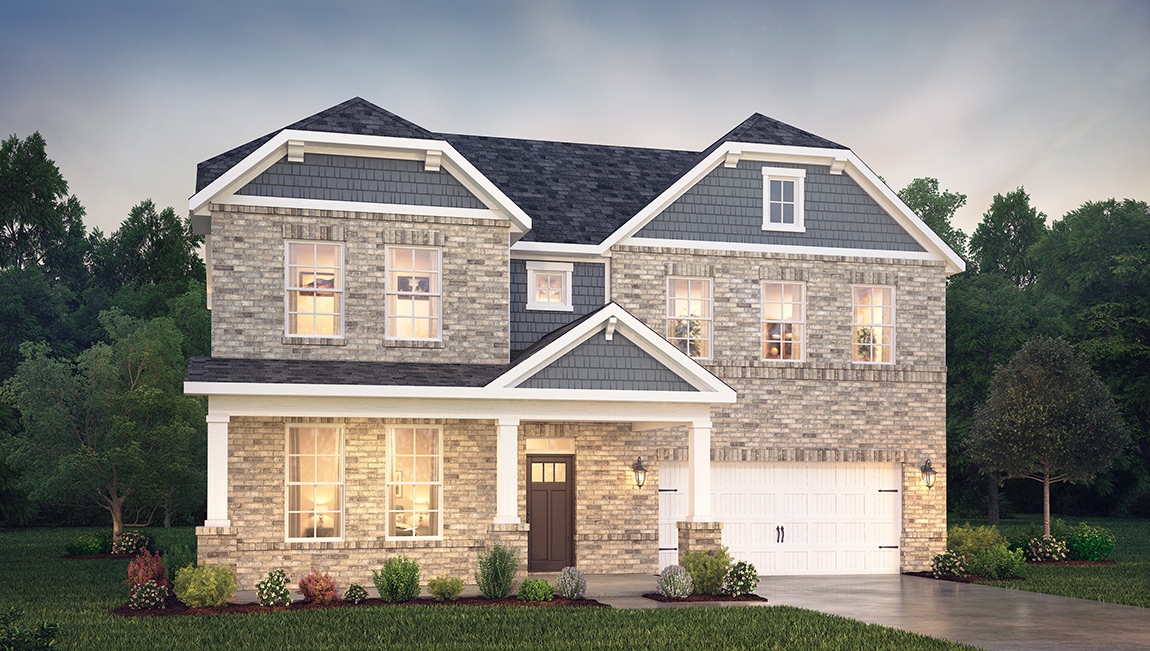 Hartwell front exterior with siding, brick and two car garage
