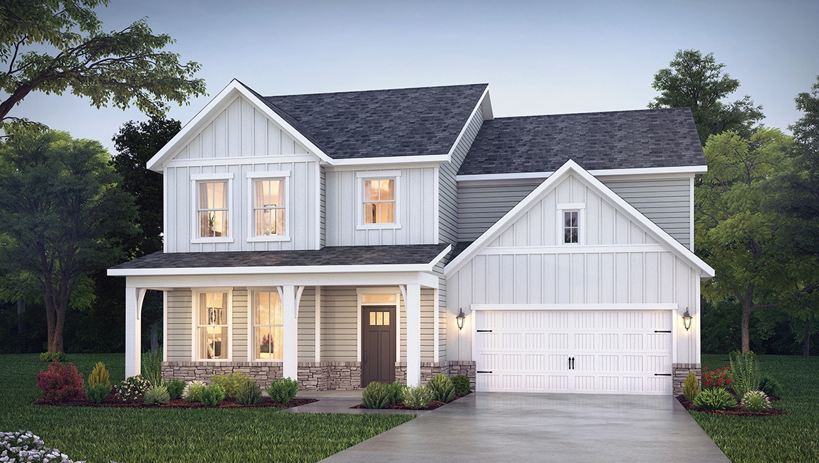 Jordan front exterior with siding and two car garage