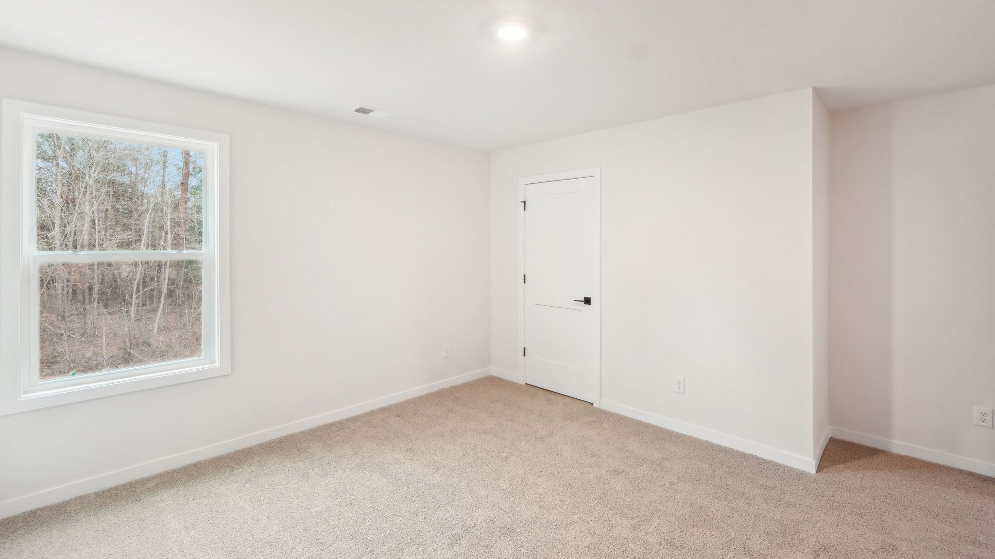 carpeted bedroom with large window