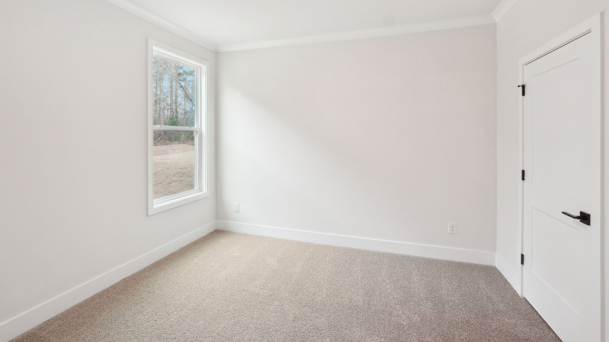 carpeted bedroom with large window