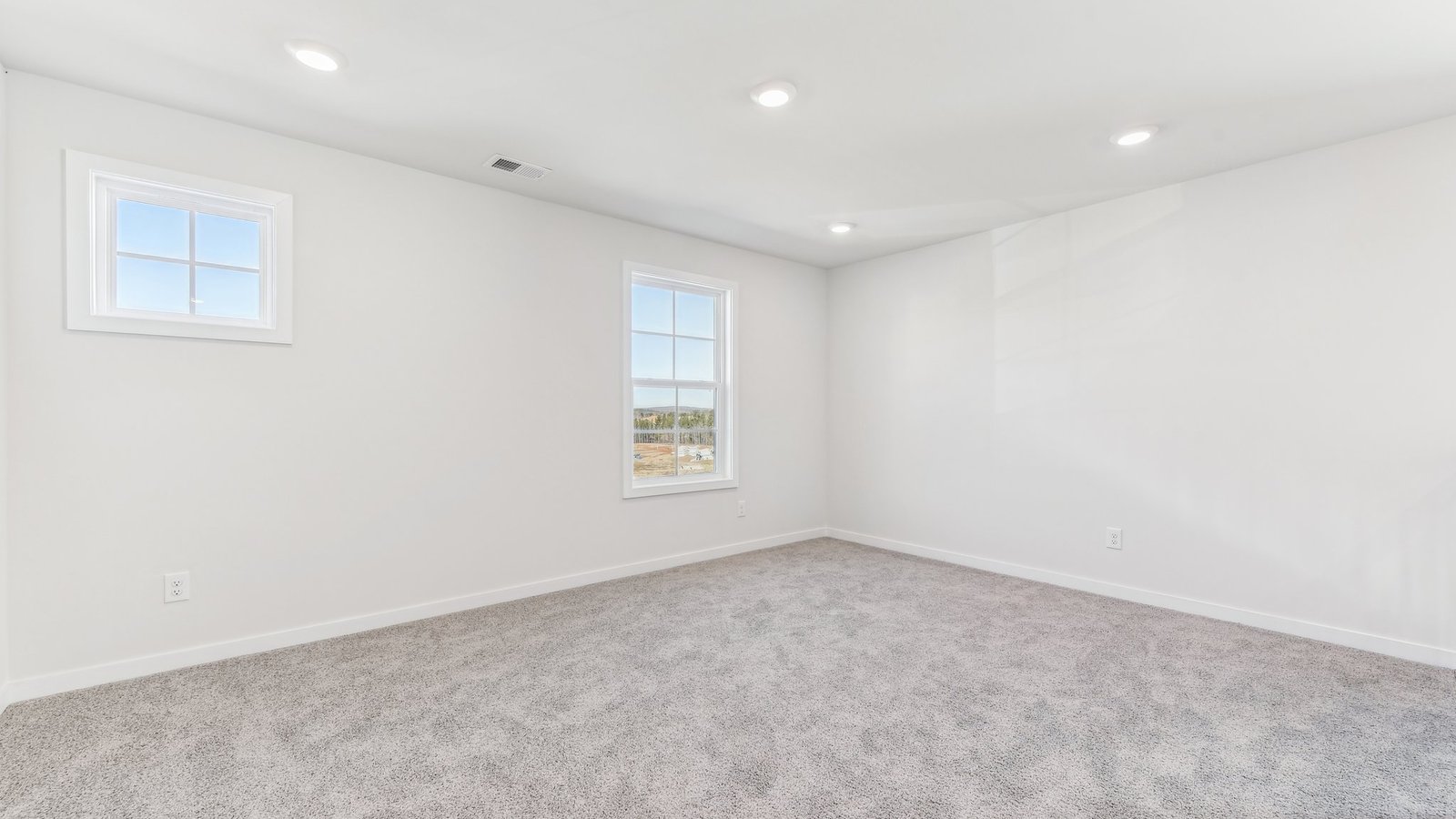 carpeted bedroom with large window