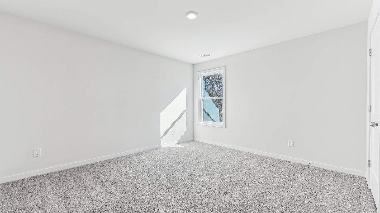 carpeted bedroom with large window