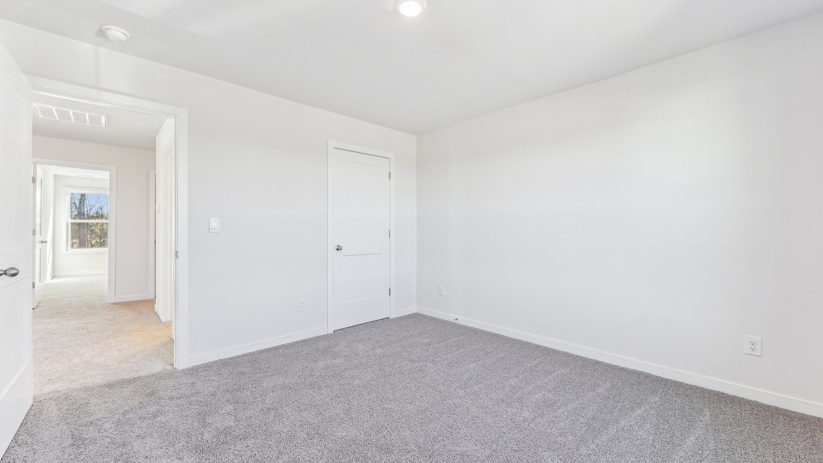 carpeted bedroom with large window