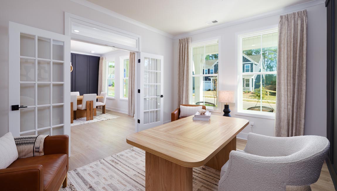 Office flex area with french doors