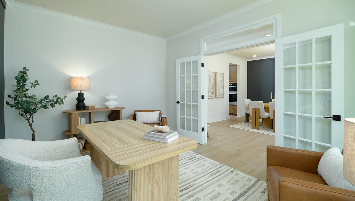 Office flex area with french doors