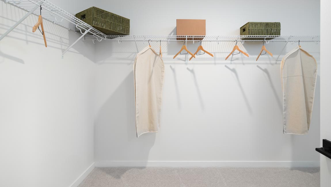 Primary carpeted walk in closet