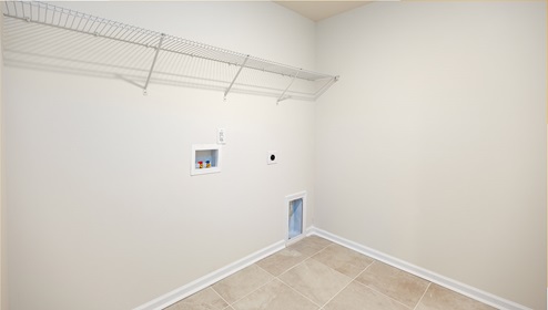 Laundry room with racks for storage and hanging