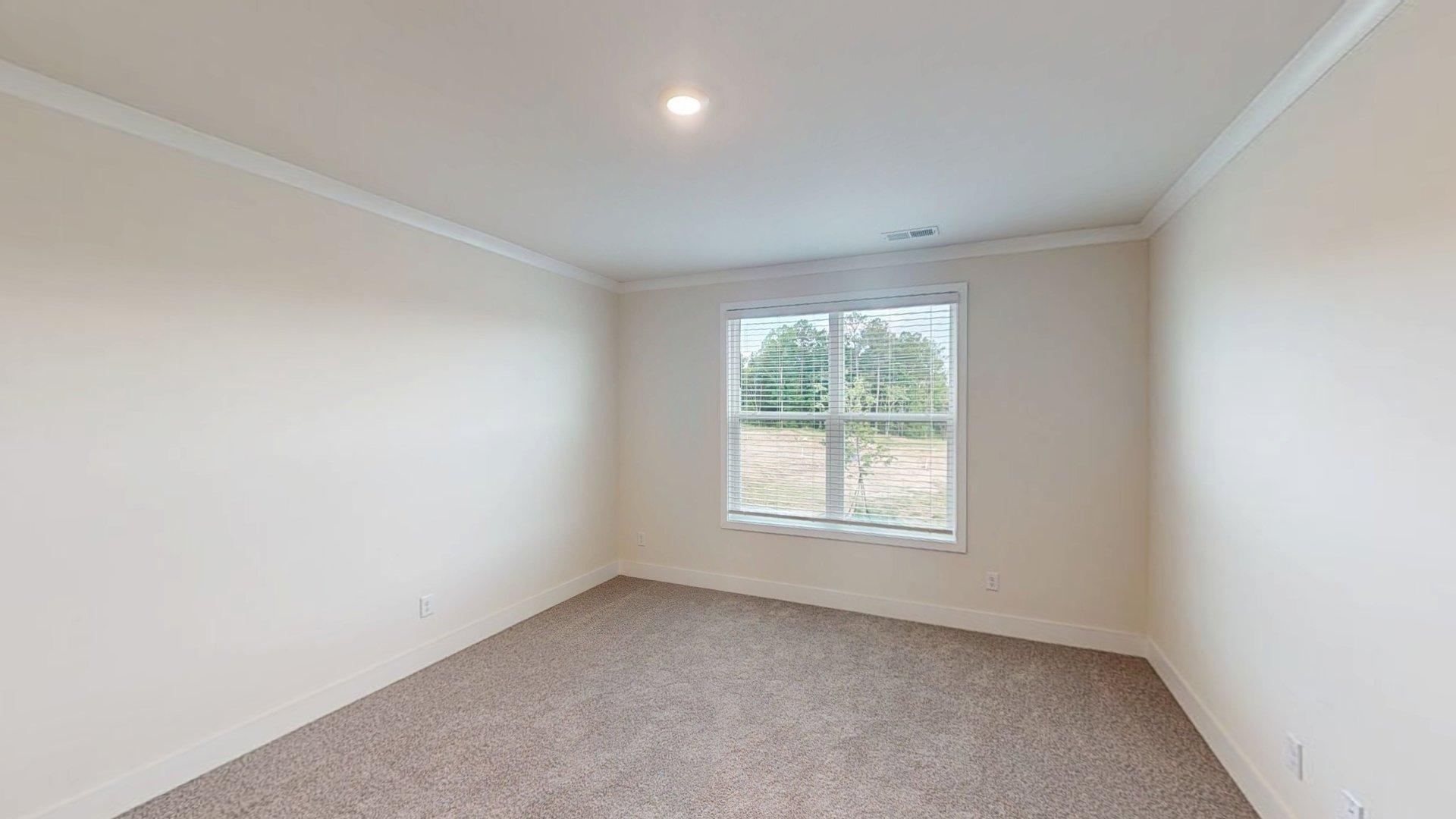 Carpeted bedroom with large window