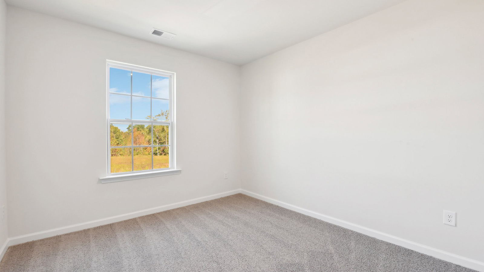 Carpeted bedroom with large windows