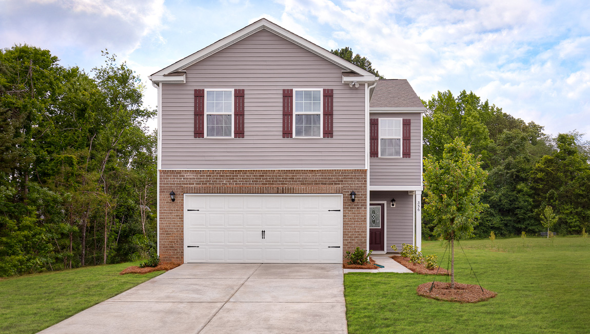Aisle front exterior with brick and siding