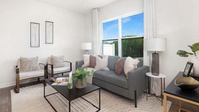 Open family room with large sliding glass back door