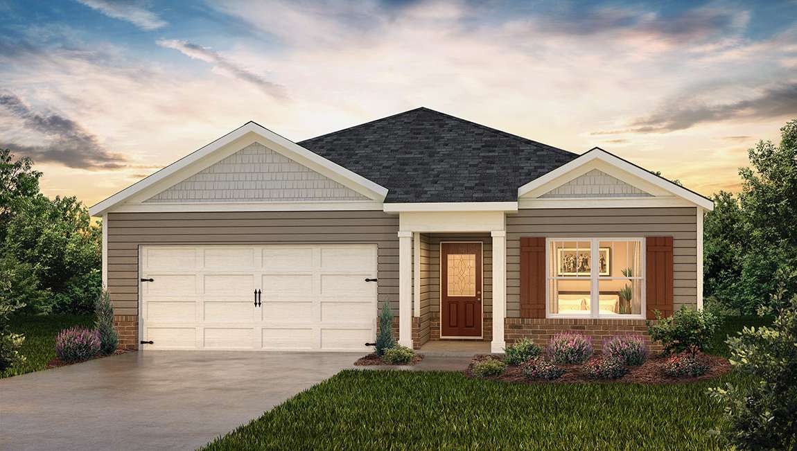 Aria front exterior with siding and 2 car garage