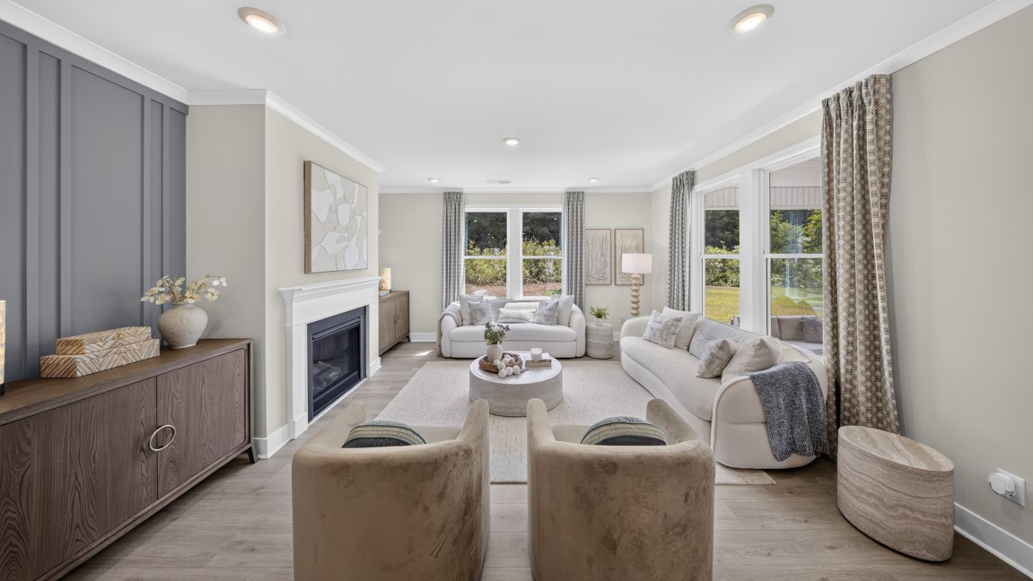 Open living room area with windows