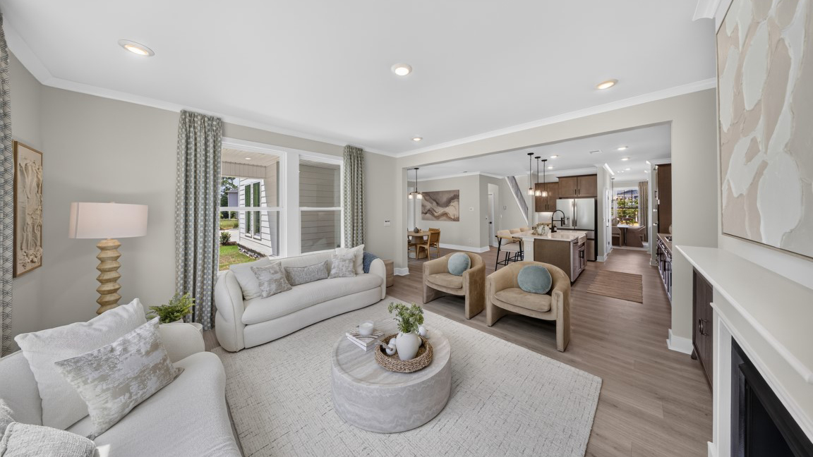 Open living room area with windows