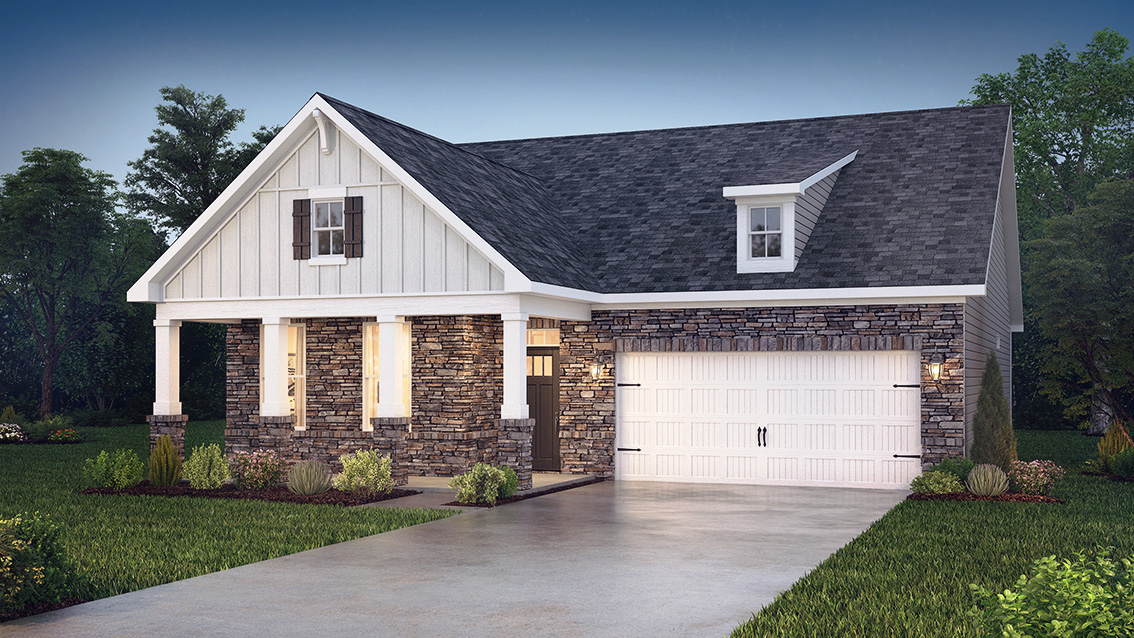 Cypress front exterior with stone and garage