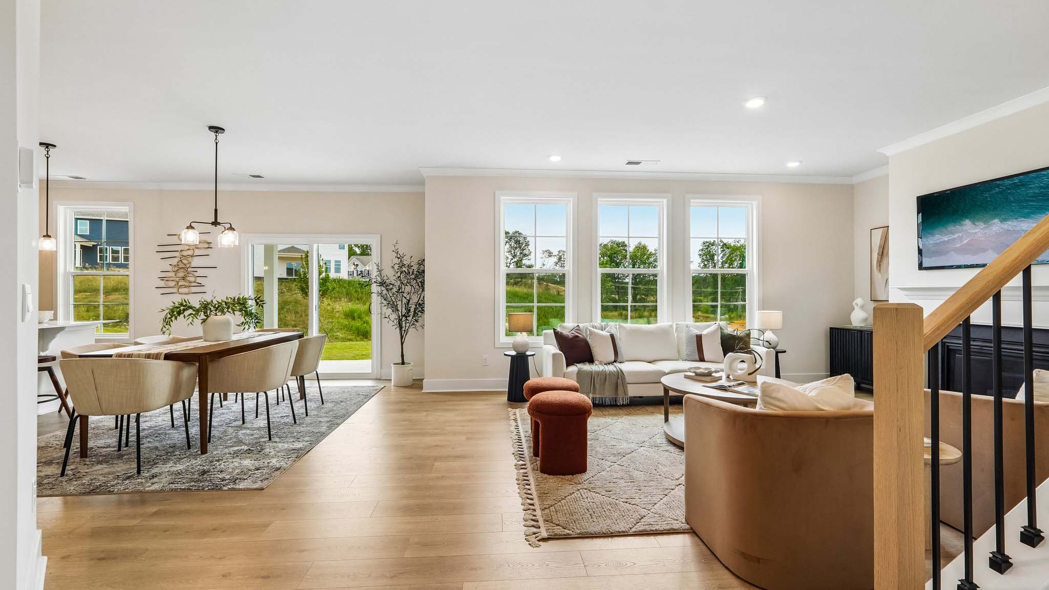 Open living room area with windows