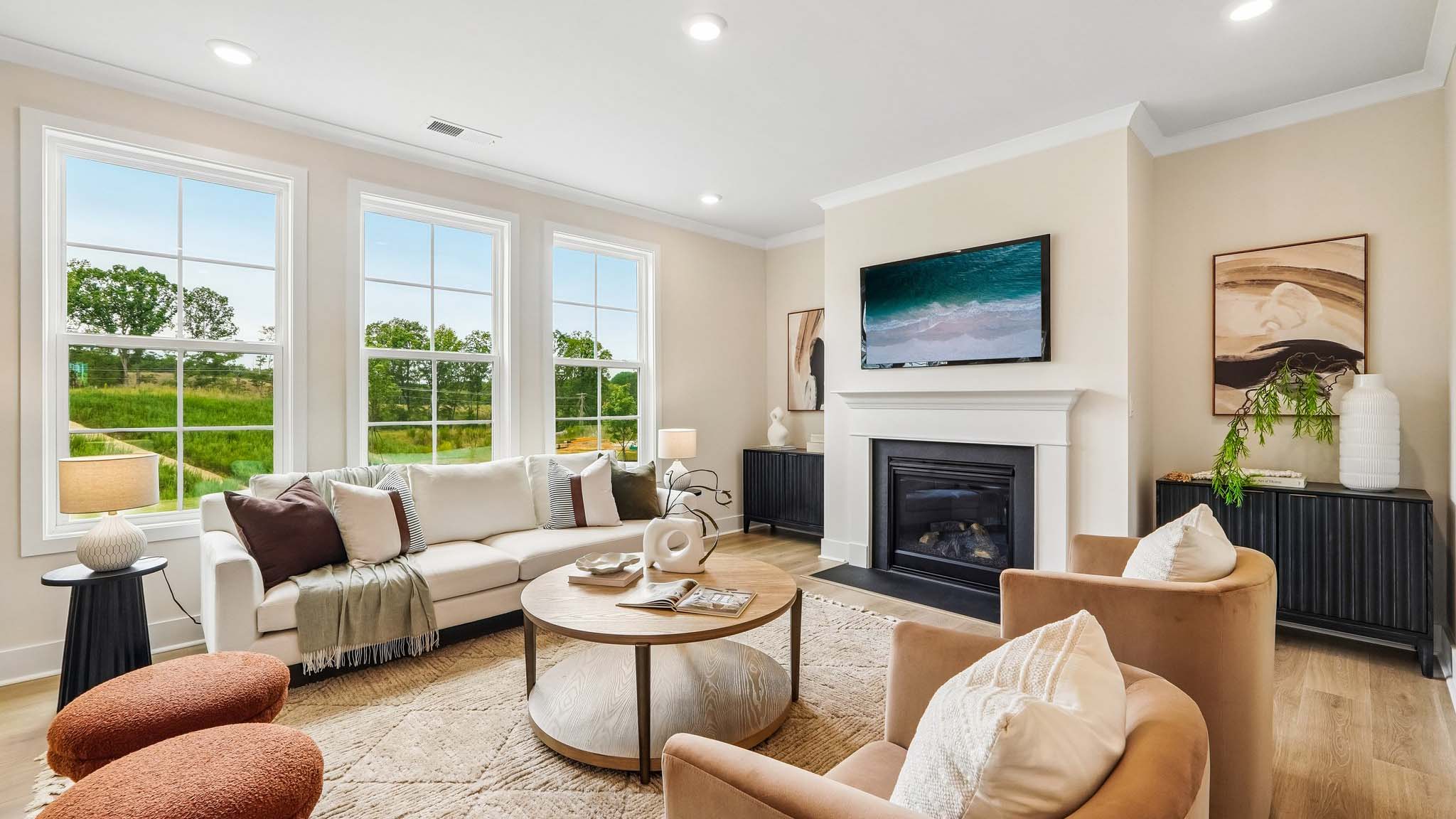 Open living room area with windows