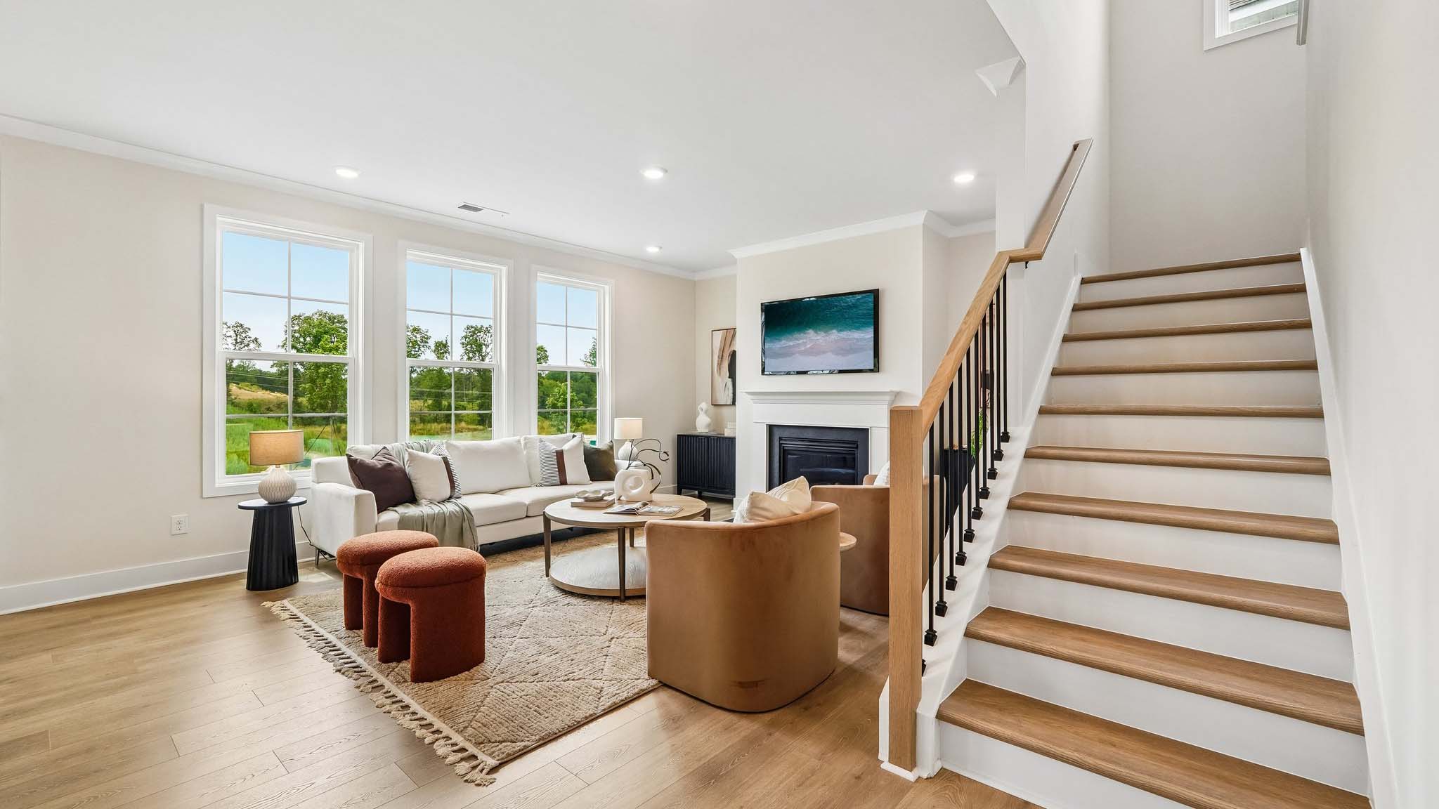 Open living room area with windows