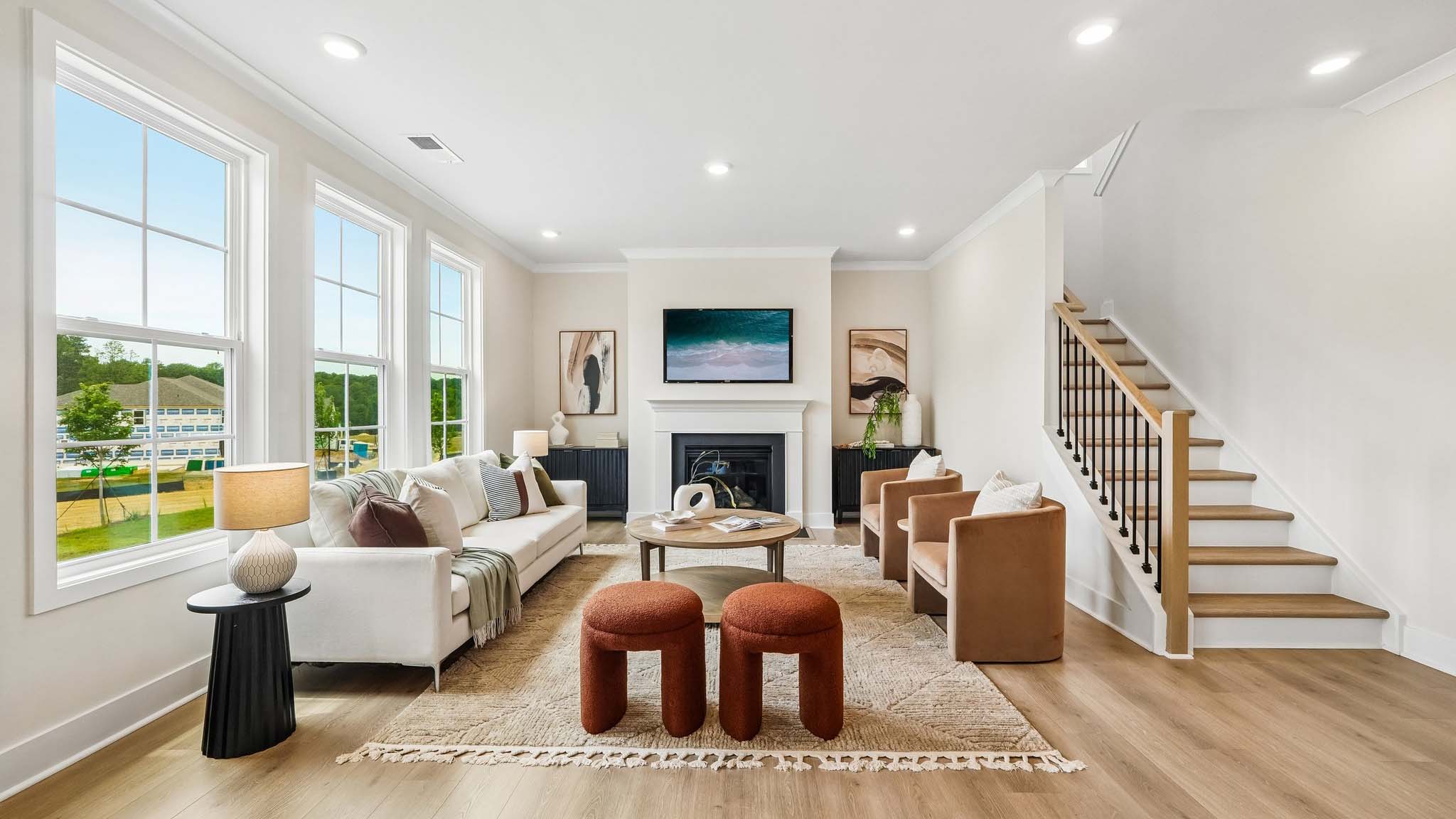 Open living room area with windows