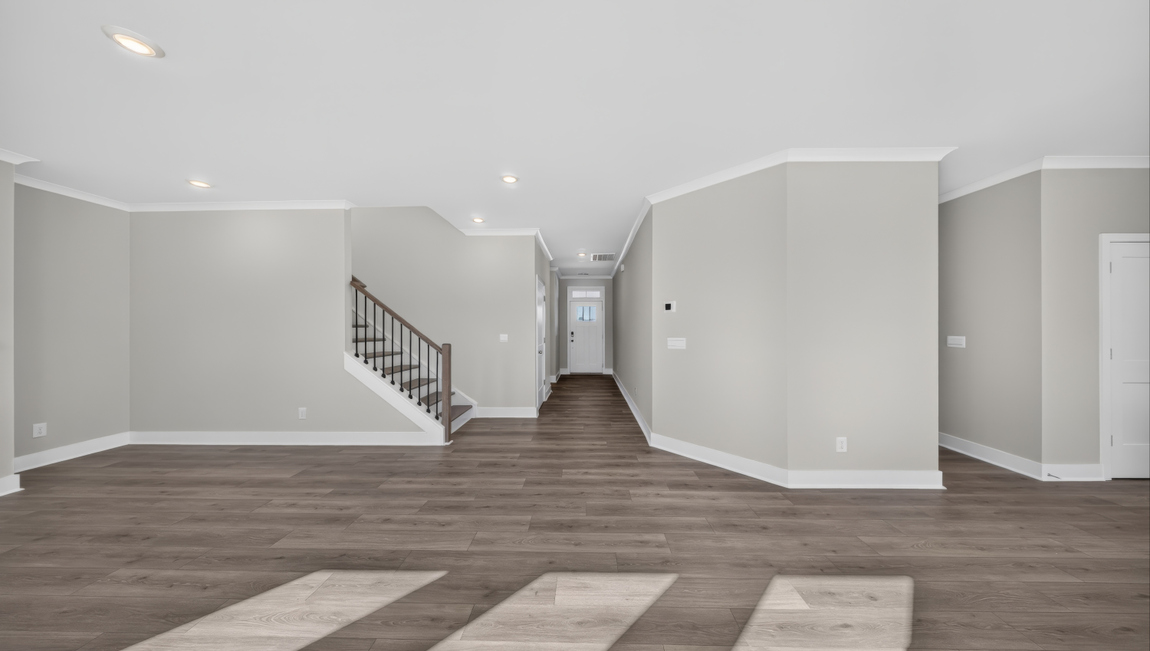 Open living room area with windows