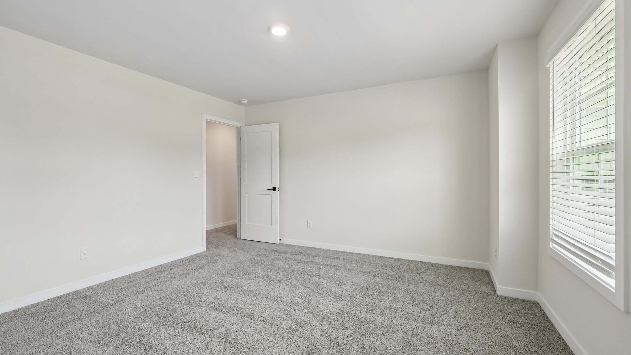 Carpeted bedroom with windows