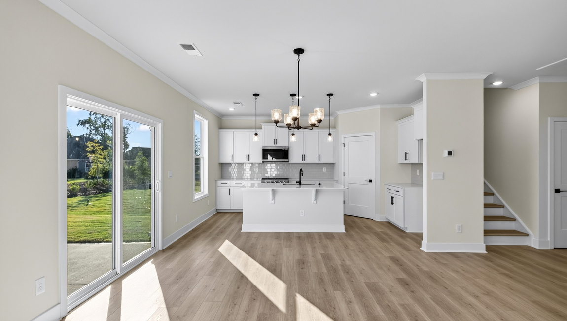 Kitchen and island with windows