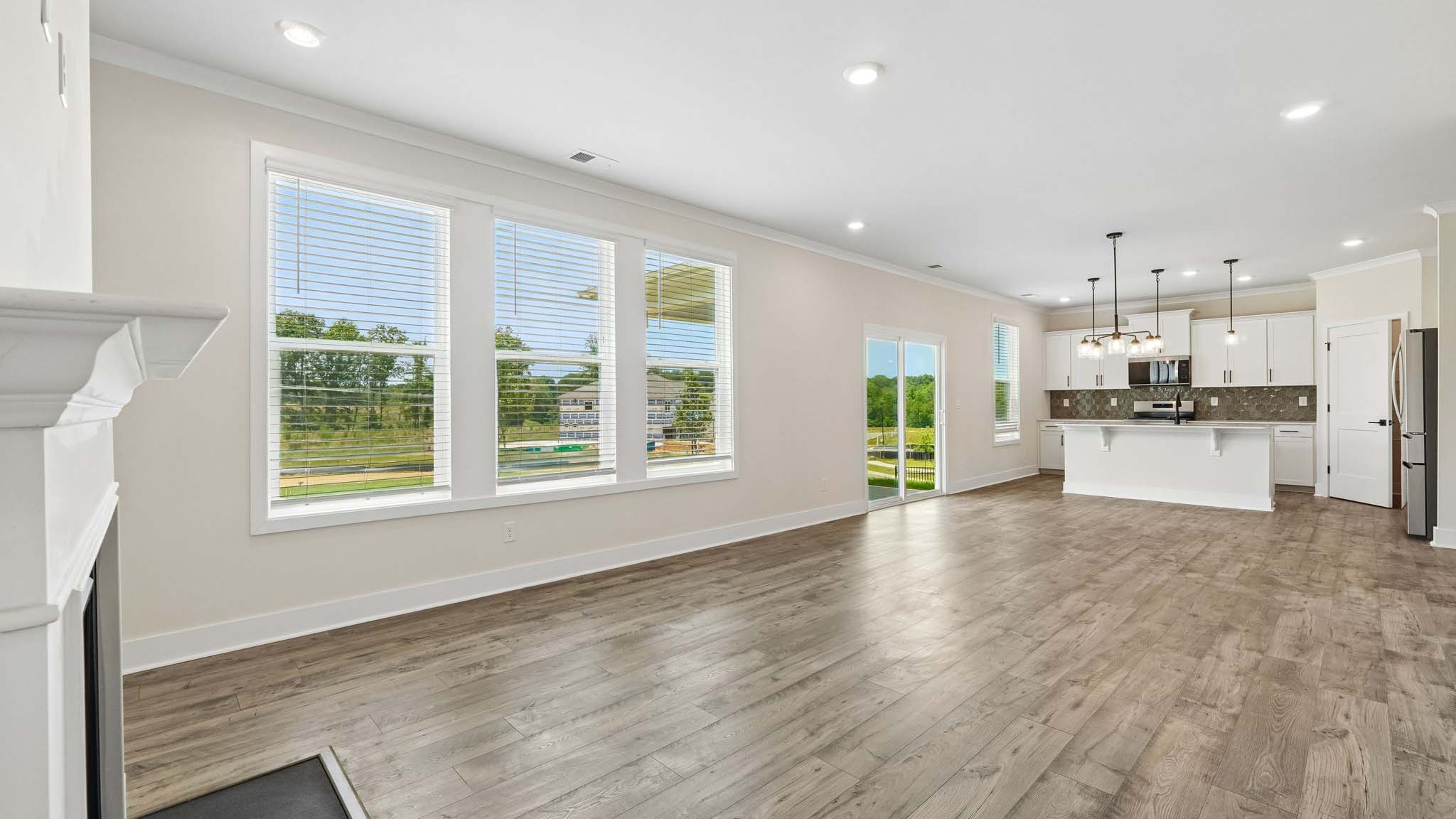 Open living room area with windows