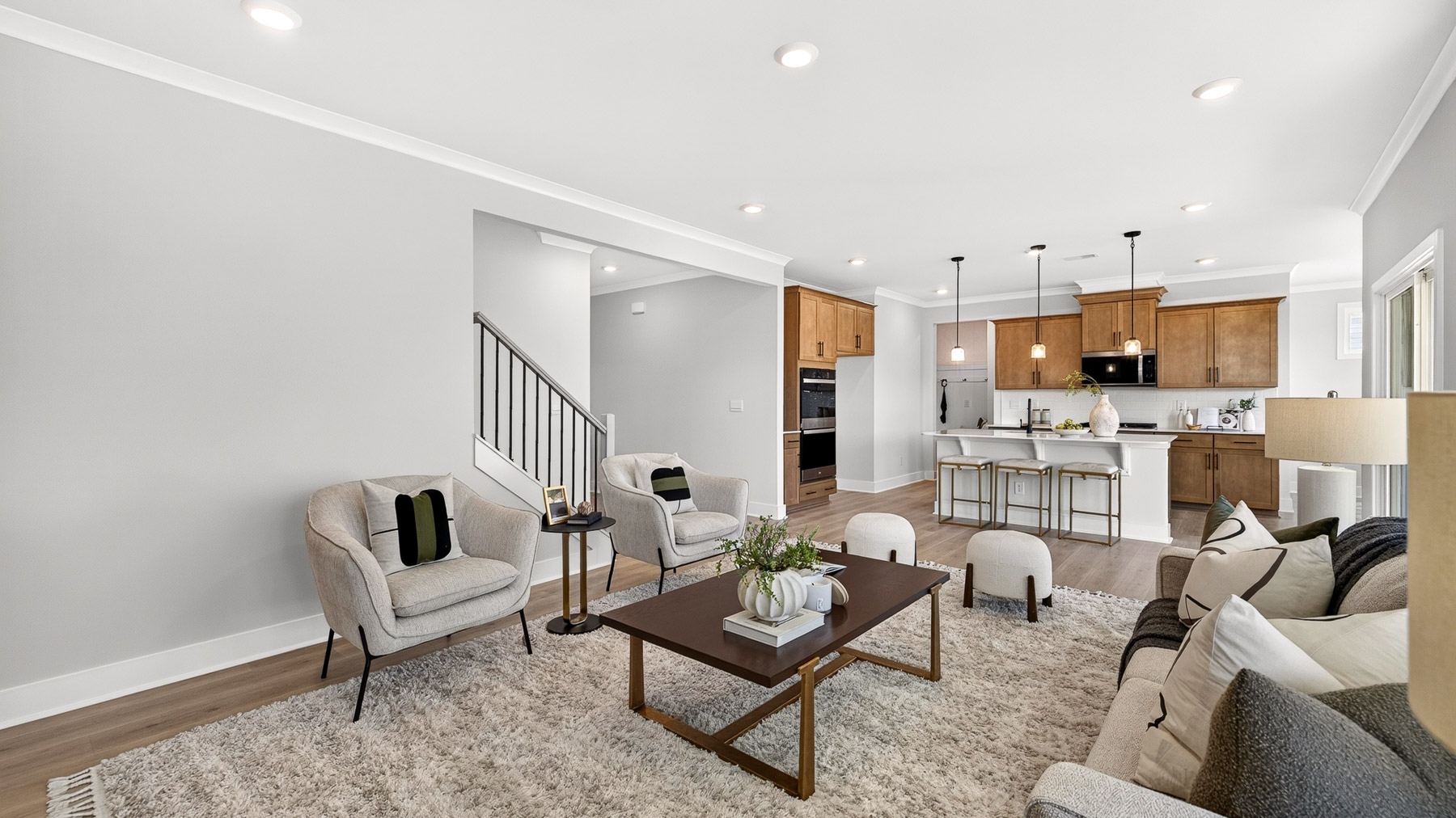 Open living room area with fireplace