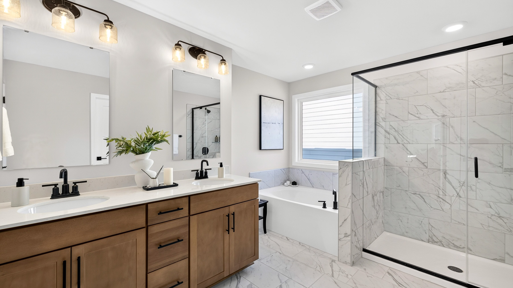 Primary bathroom with standing glass shower