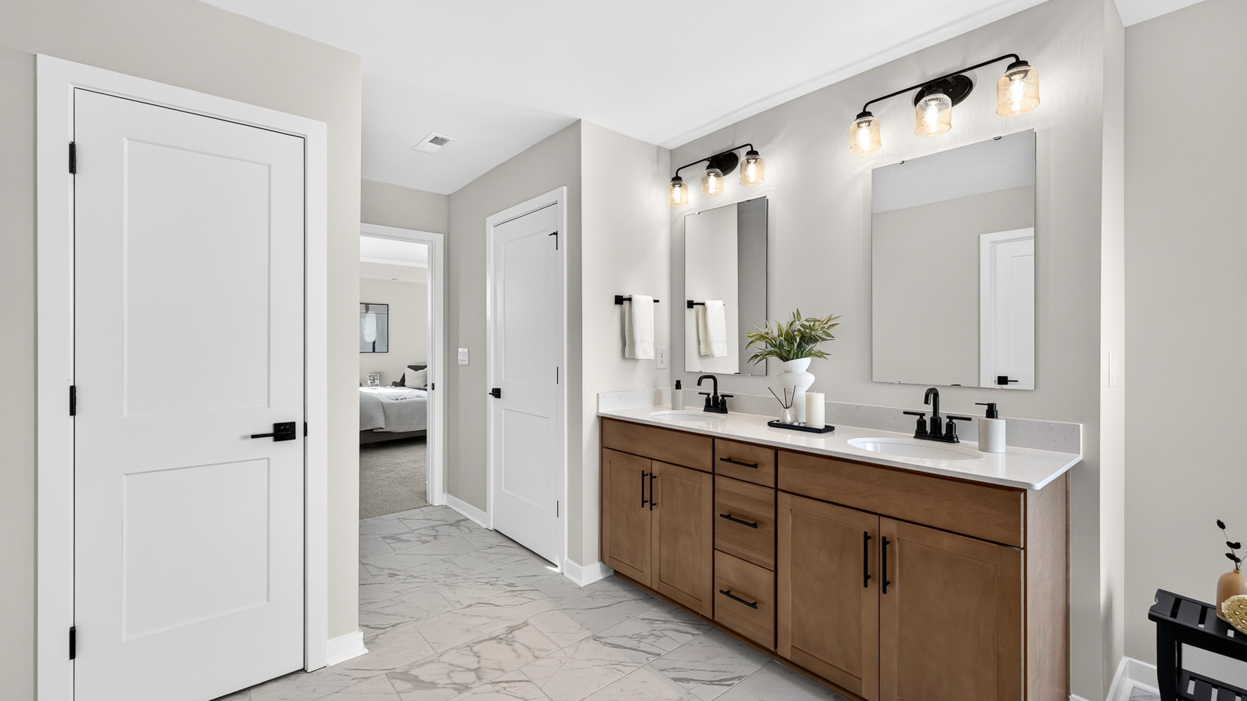 Primary bathroom with standing glass shower