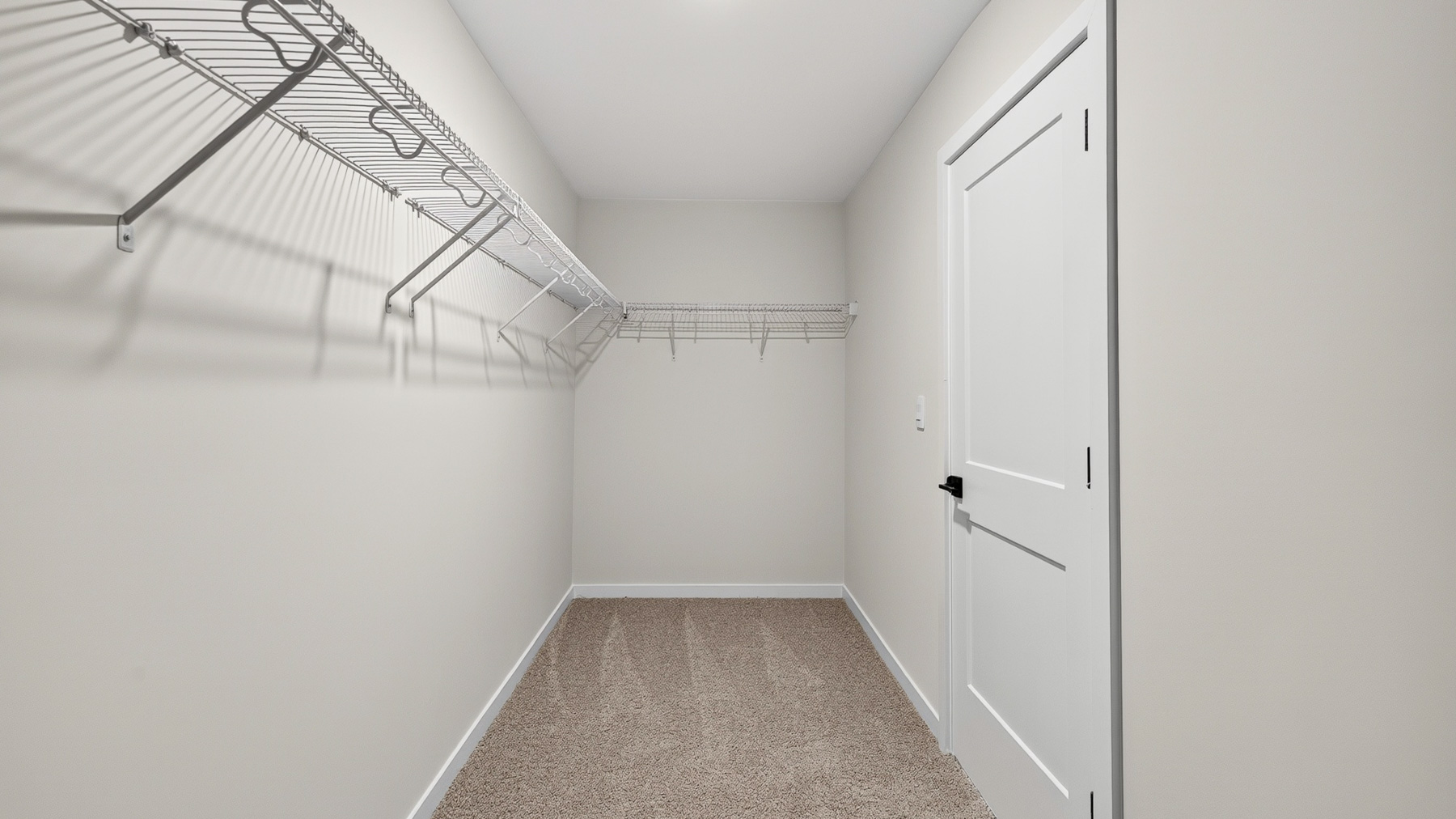 Primary carpeted walk in closet