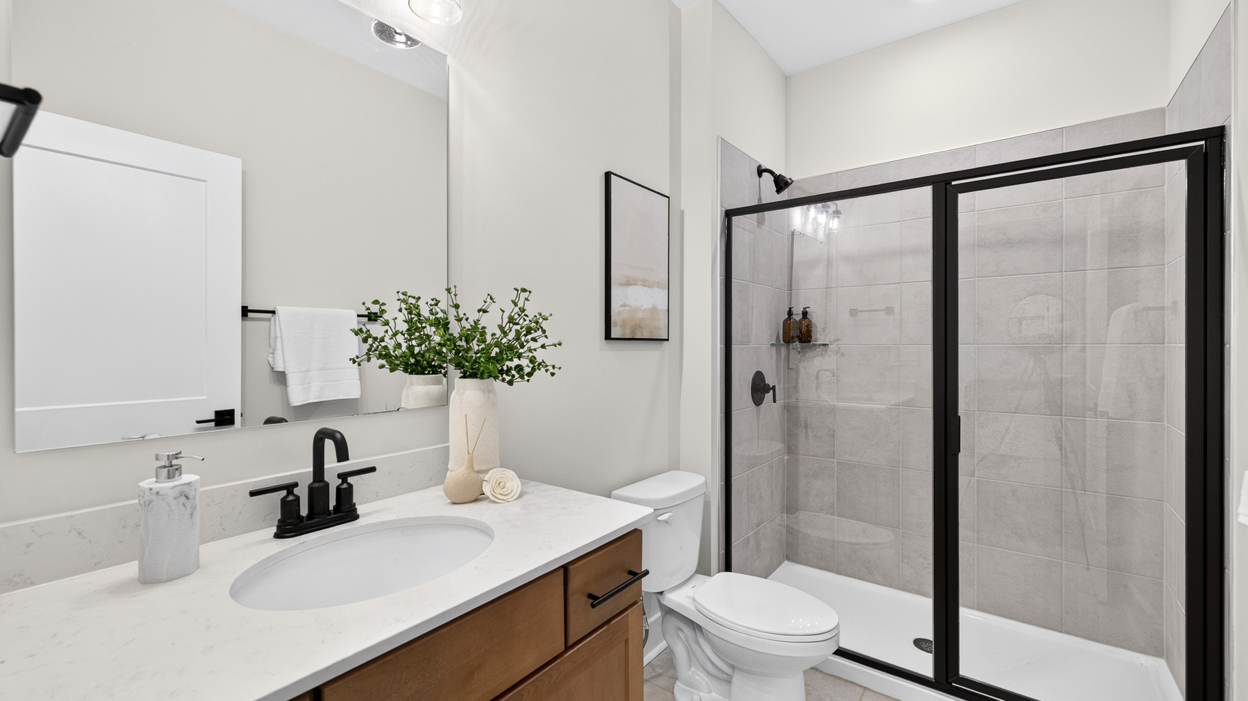 Bathroom with standing glass shower