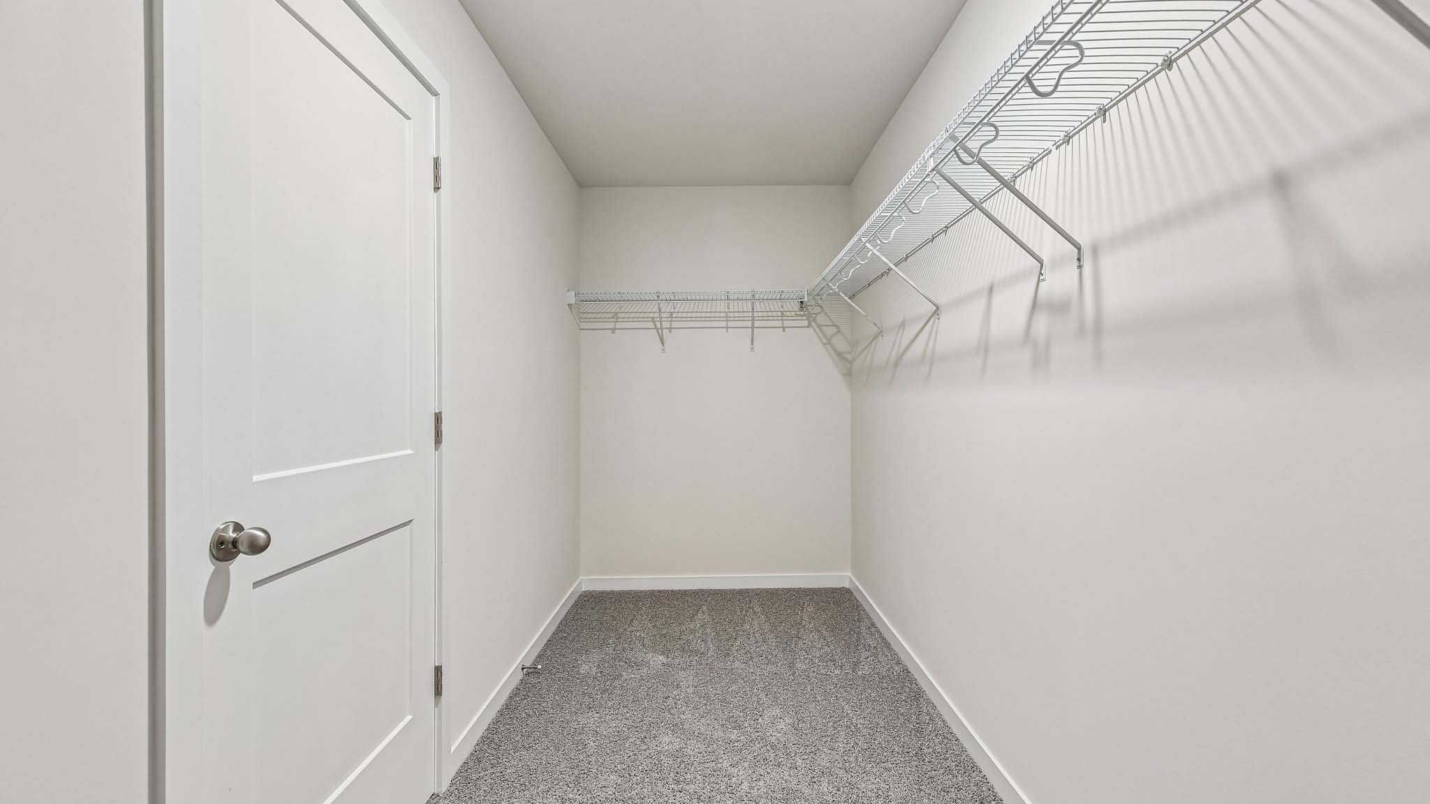 Primary carpeted walk in closet