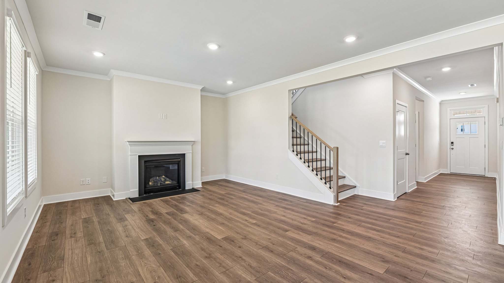 Open living room area with fireplace
