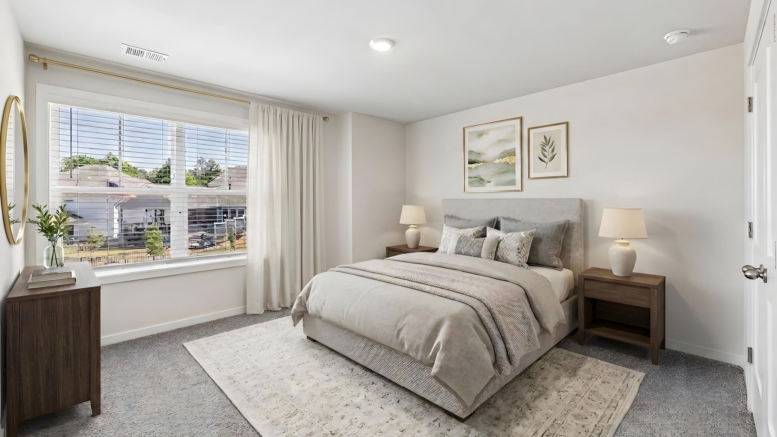 Carpeted bedroom with windows