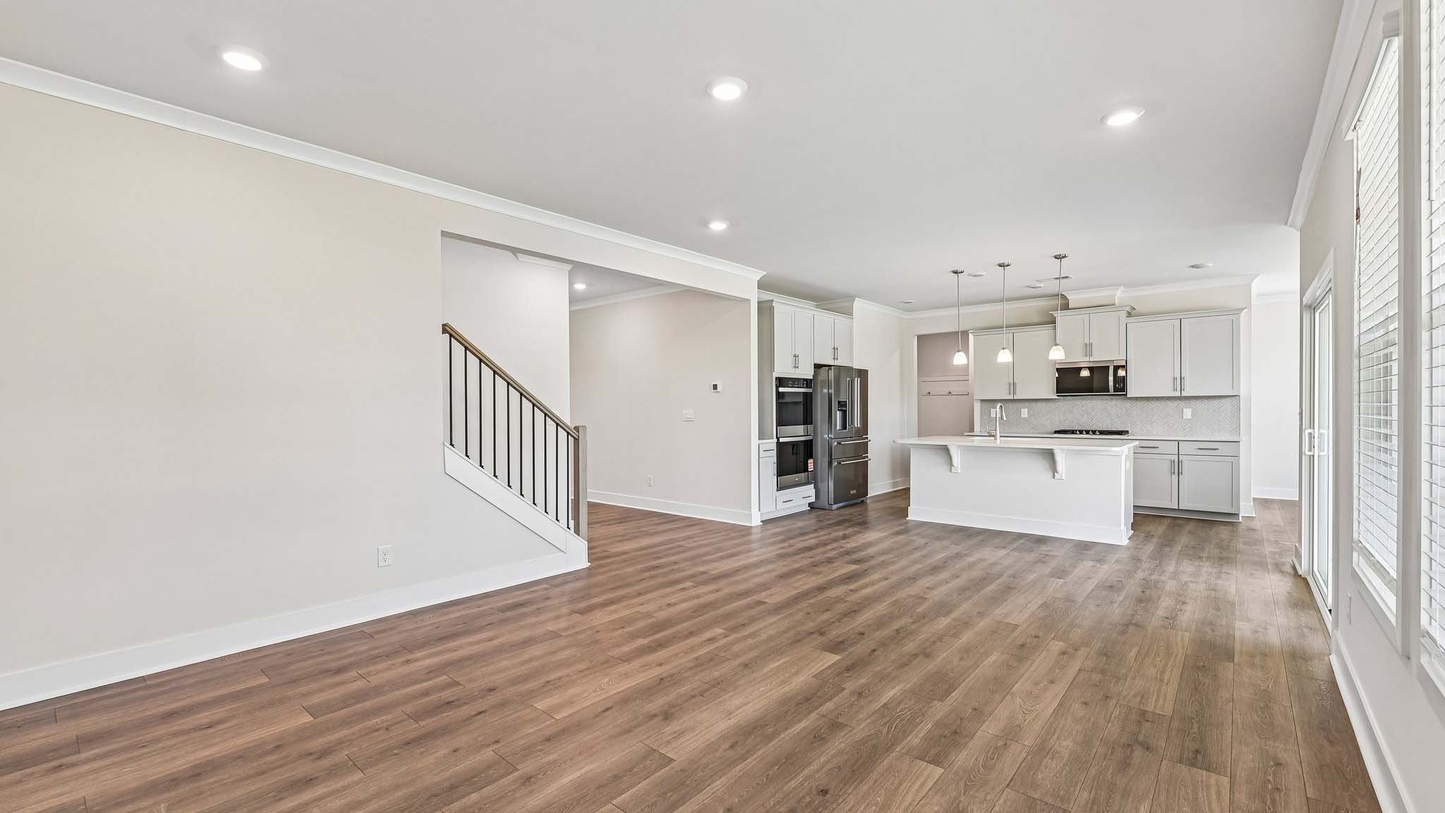 Open living room area with fireplace