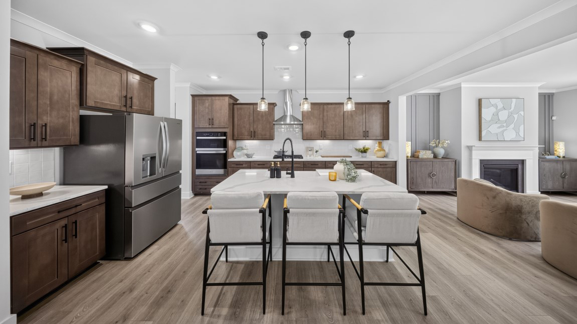 Kitchen and island with windows